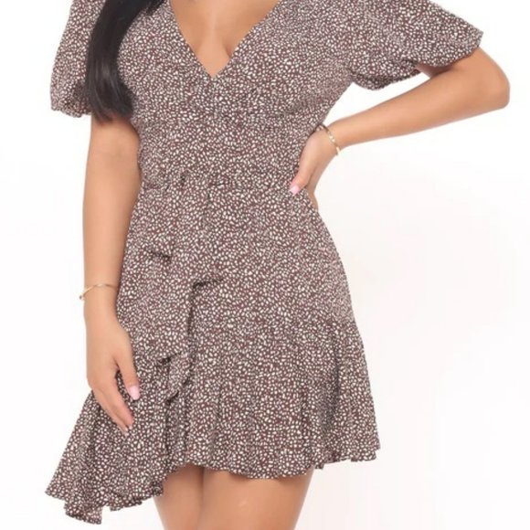 NWT Fashion Nova Dottie Printed Mini Dress - Brown/White combo, Size: 1X - Picture 5 of 10